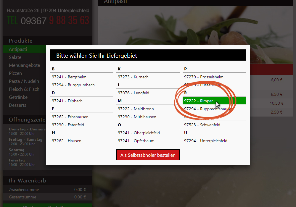 1. Auswahl des Liefergebiets